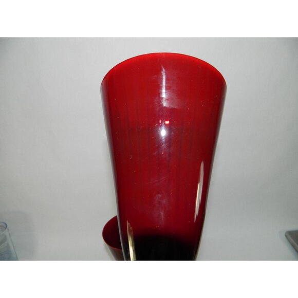 Pier 1 Ruby Red Pleated Wine Glass Wafer Stem 8" Optic Pleats Set Of 2 - Picture 5 of 12